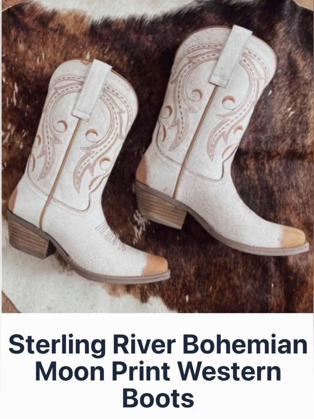 Sterling River Ivory & Brown Bohemian Moon Print Western Cowgirl Boots - Picture 13 of 13
